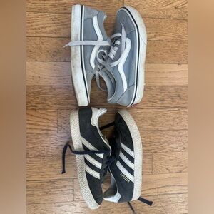 Two pairs kids sneakers size 13.5 and 1. Vans Old Skool and Adidas Gazelle